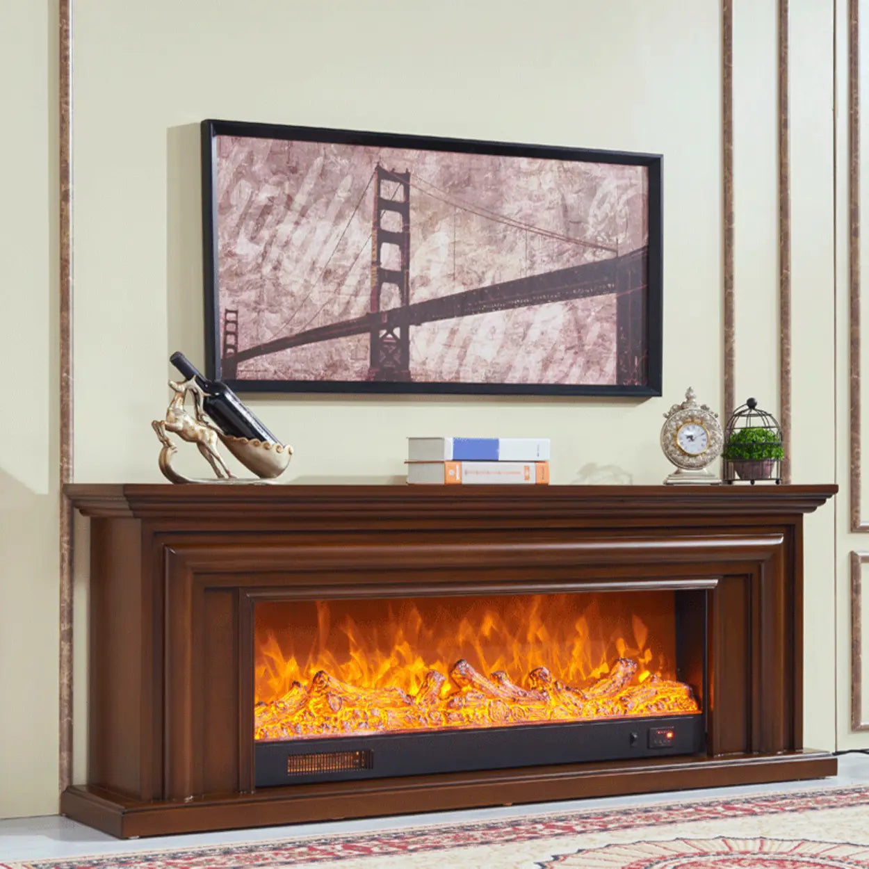 Modern White Fireplace TV Stand with Flame