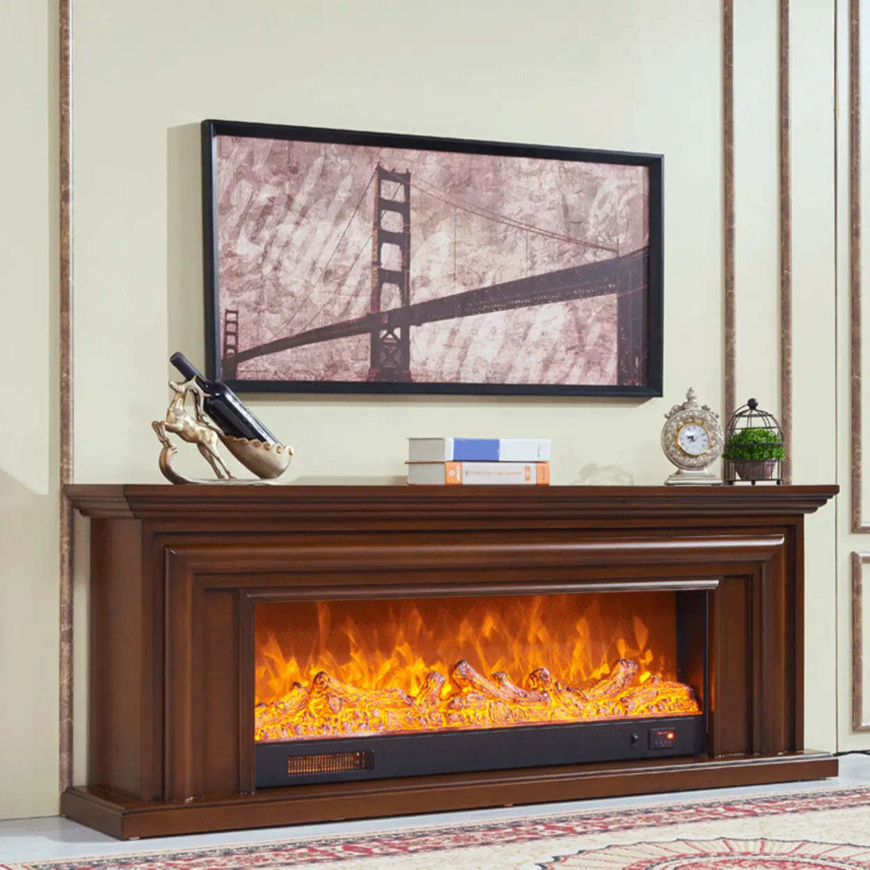 Modern White Fireplace TV Stand with Flame