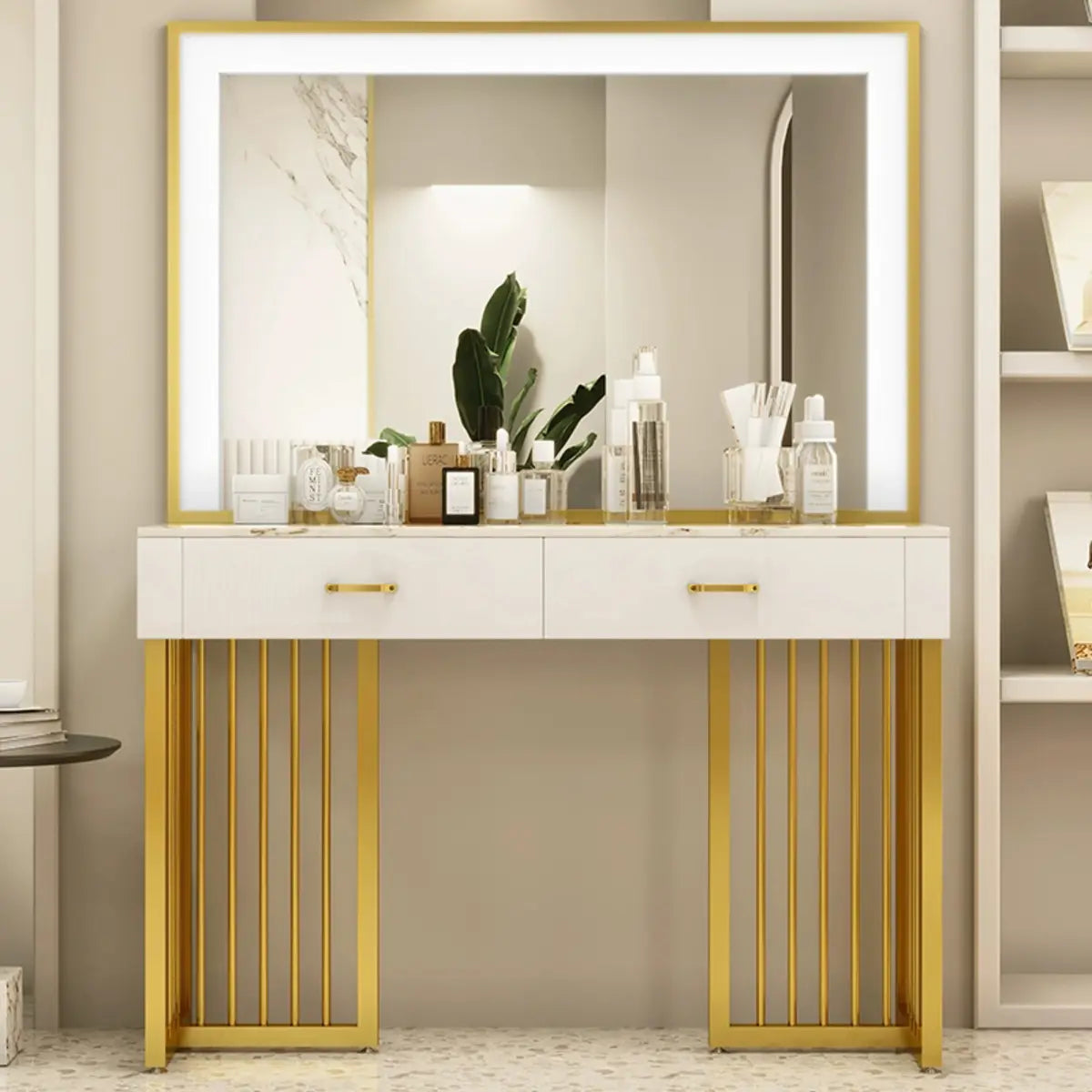 Modern White LED Mirror Sintered Stone Makeup Vanity