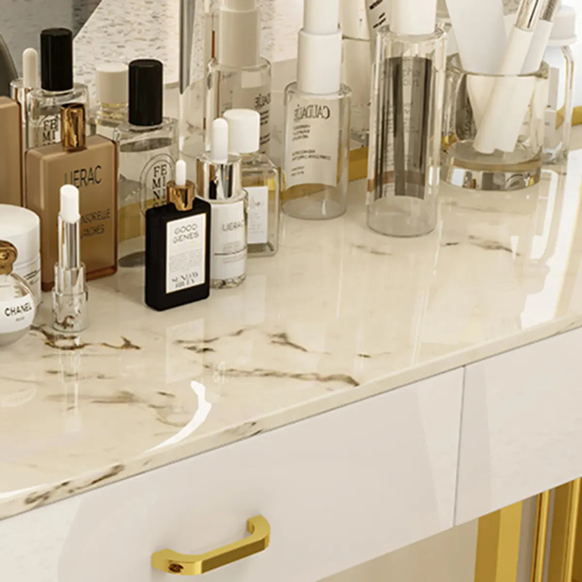 Modern White LED Mirror Sintered Stone Makeup Vanity