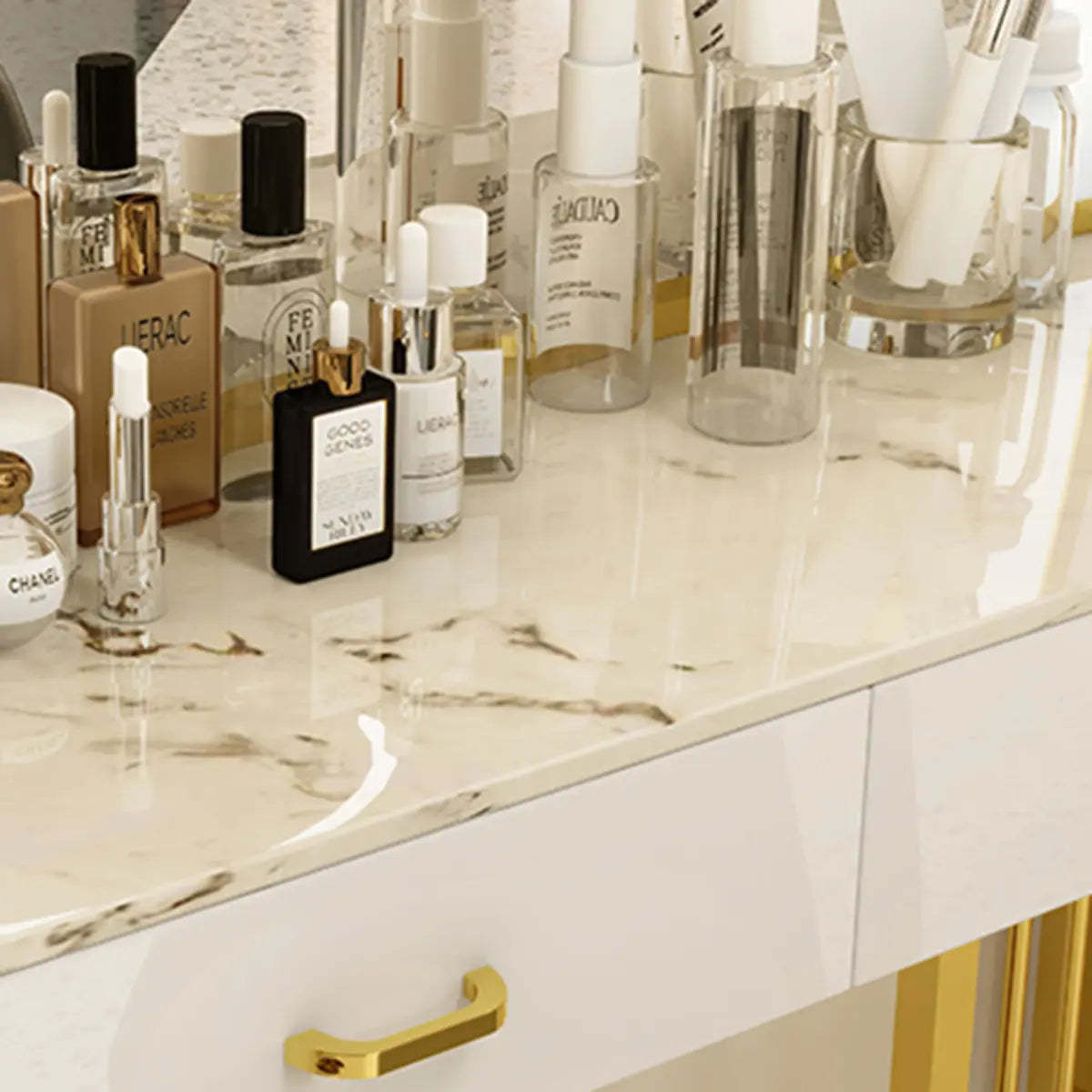 Modern White LED Mirror Sintered Stone Makeup Vanity