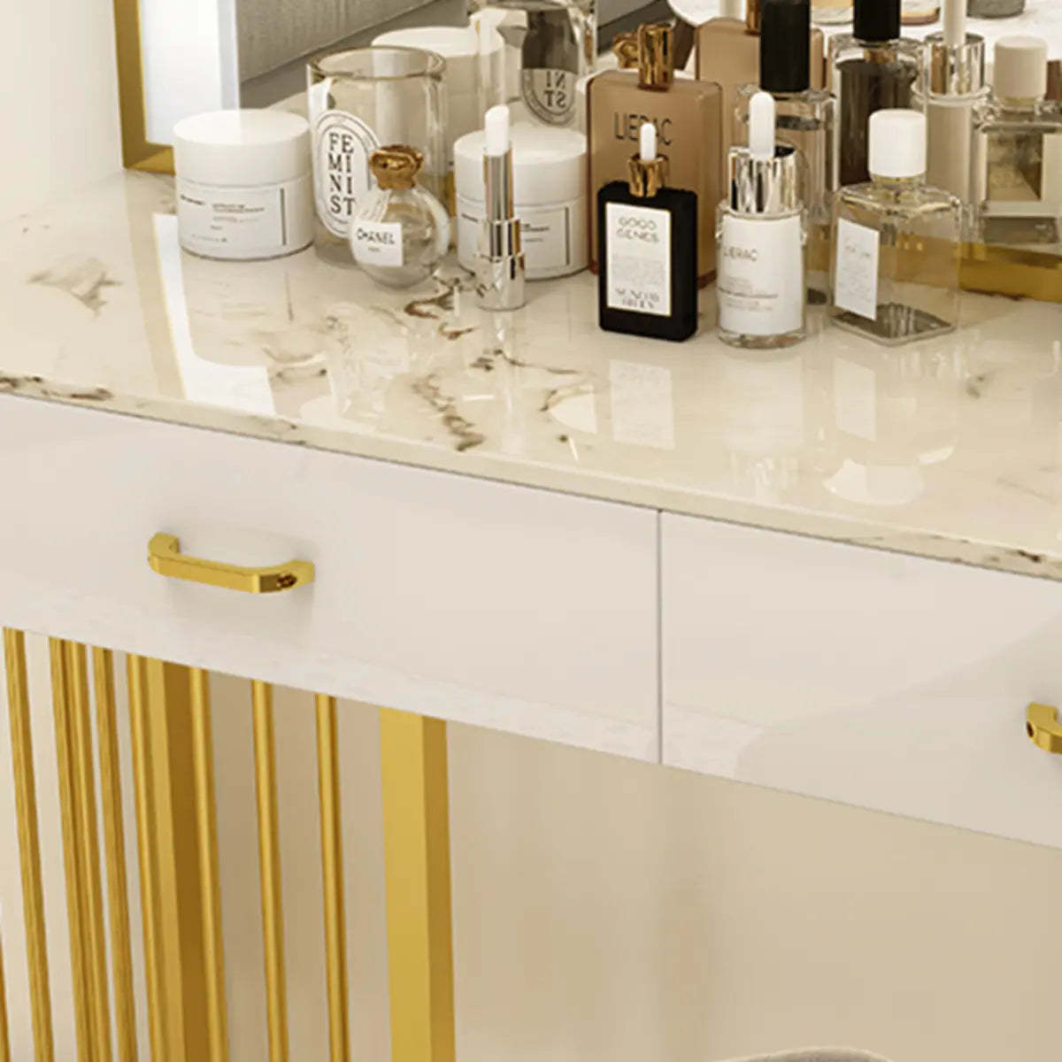 Modern White LED Mirror Sintered Stone Makeup Vanity