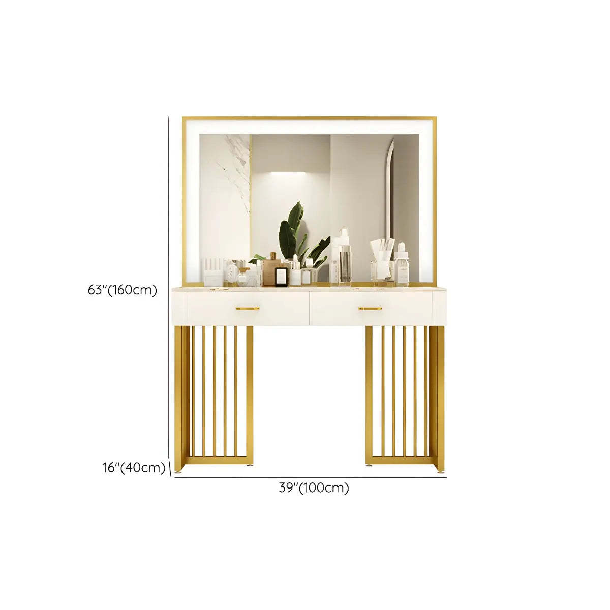 Modern White LED Mirror Sintered Stone Makeup Vanity