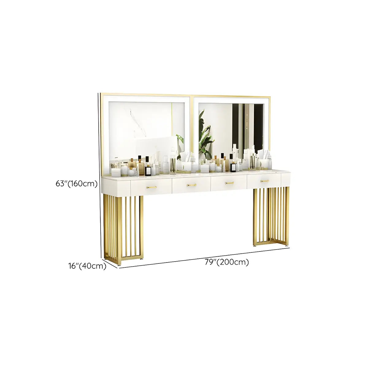 Modern White LED Mirror Sintered Stone Makeup Vanity