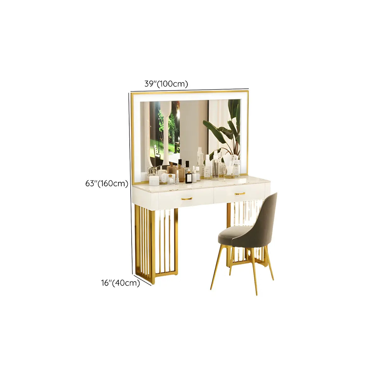 Modern White LED Mirror Sintered Stone Makeup Vanity