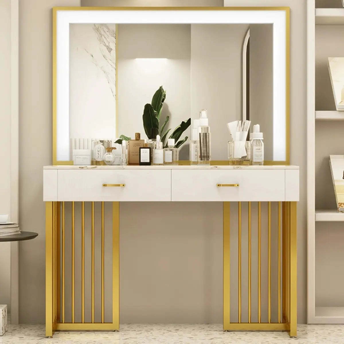 Modern White LED Mirror Sintered Stone Makeup Vanity — Makeup Vanity & Mirror