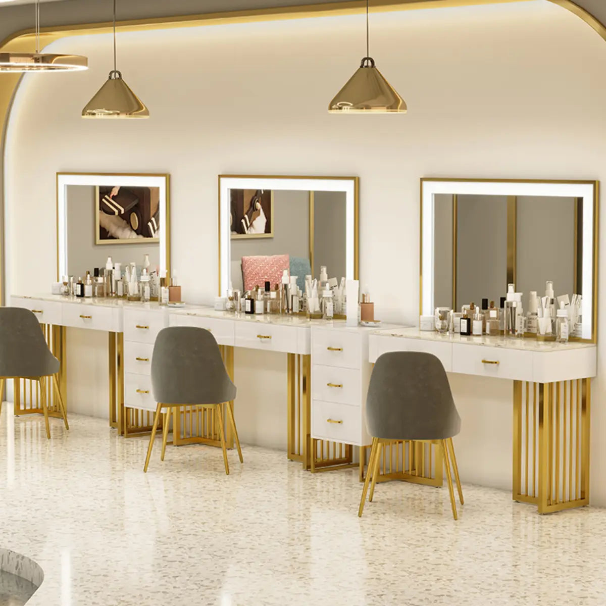 Modern White LED Mirror Sintered Stone Makeup Vanity — Makeup Vanity & Mirror