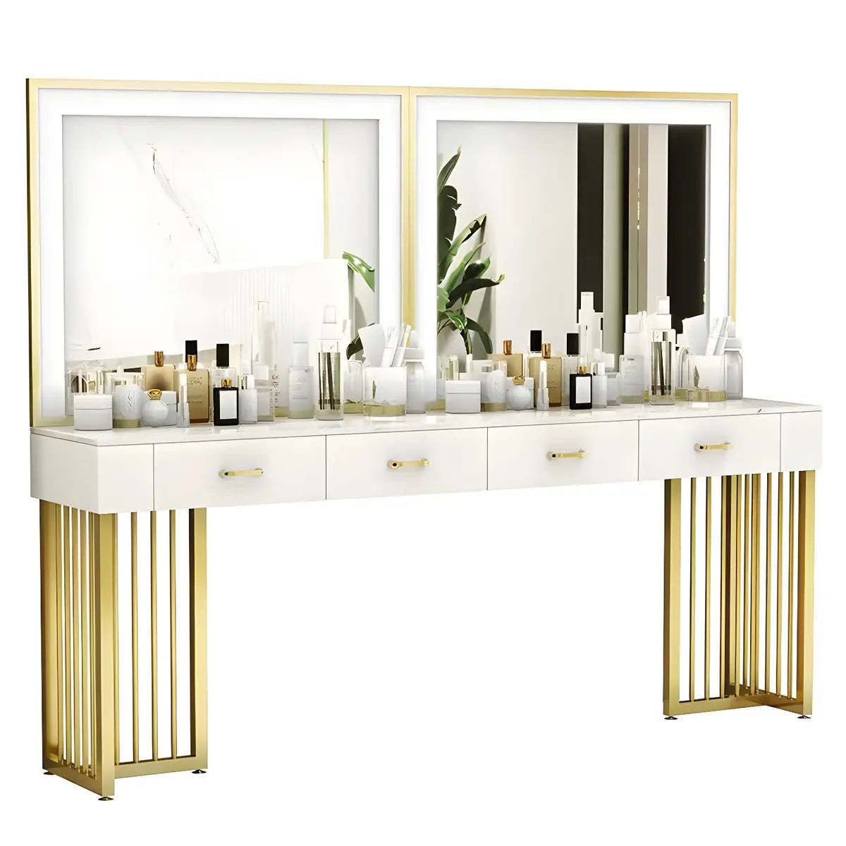 Modern White LED Mirror Sintered Stone Makeup Vanity — Makeup Vanity & Mirror & Stools