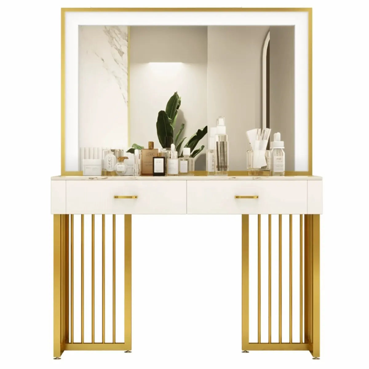 Modern White LED Mirror Sintered Stone Makeup Vanity — Makeup Vanity & Mirror
