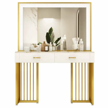 Modern White LED Mirror Sintered Stone Makeup Vanity — Makeup Vanity & Mirror