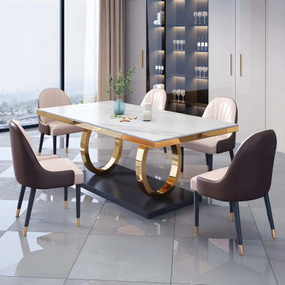 Modern Rectangular White Marble Dining Table — Black / Table Only