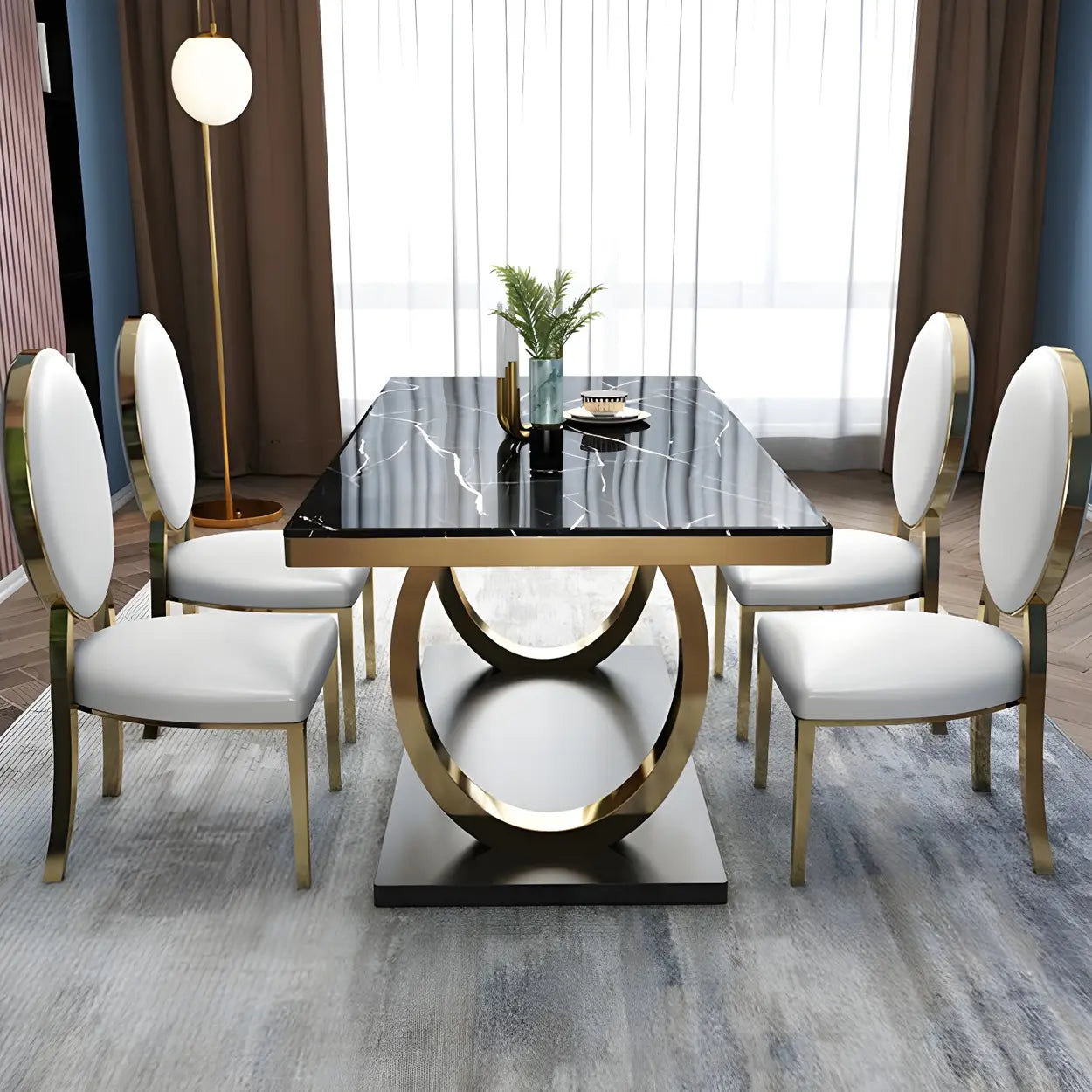 Modern Rectangular White Marble Dining Table — White / Table Only