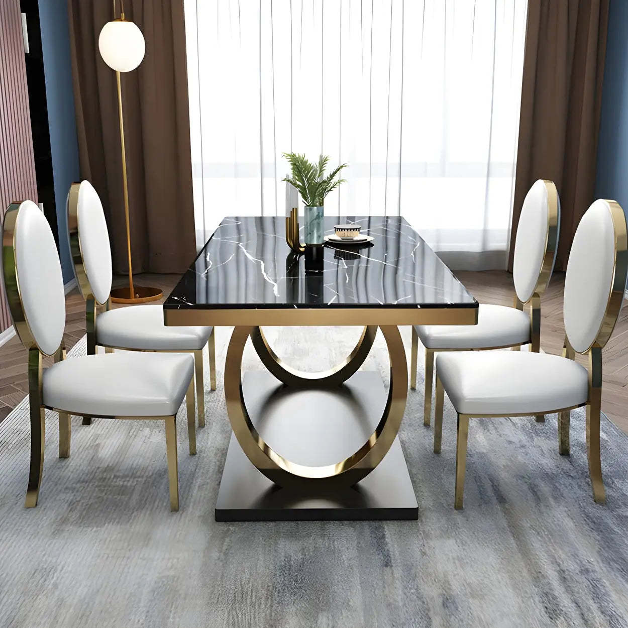 Modern Rectangular White Marble Dining Table — White / Table Only