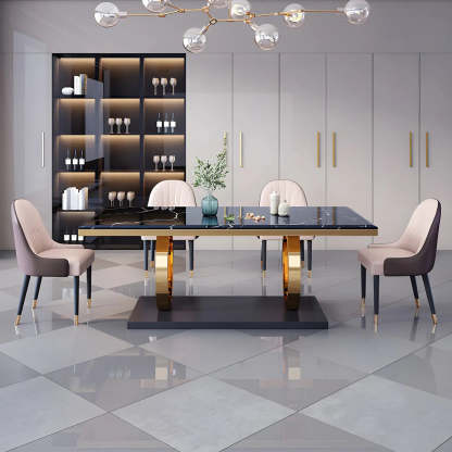 Modern Rectangular White Marble Dining Table — Black / Table Only