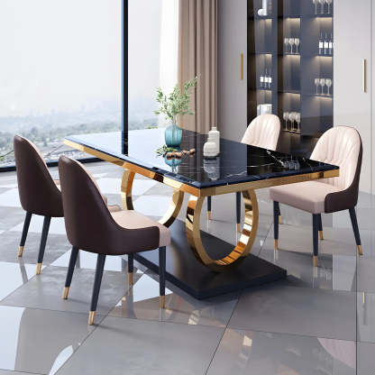 Modern Rectangular White Marble Dining Table — Black / Table Only