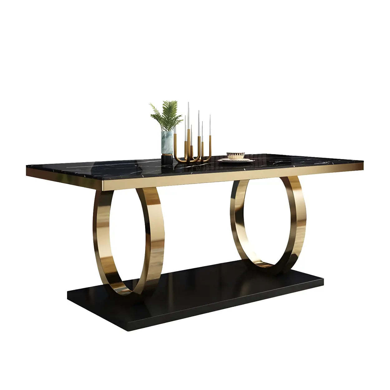 Modern Rectangular White Marble Dining Table — Black / Table Only