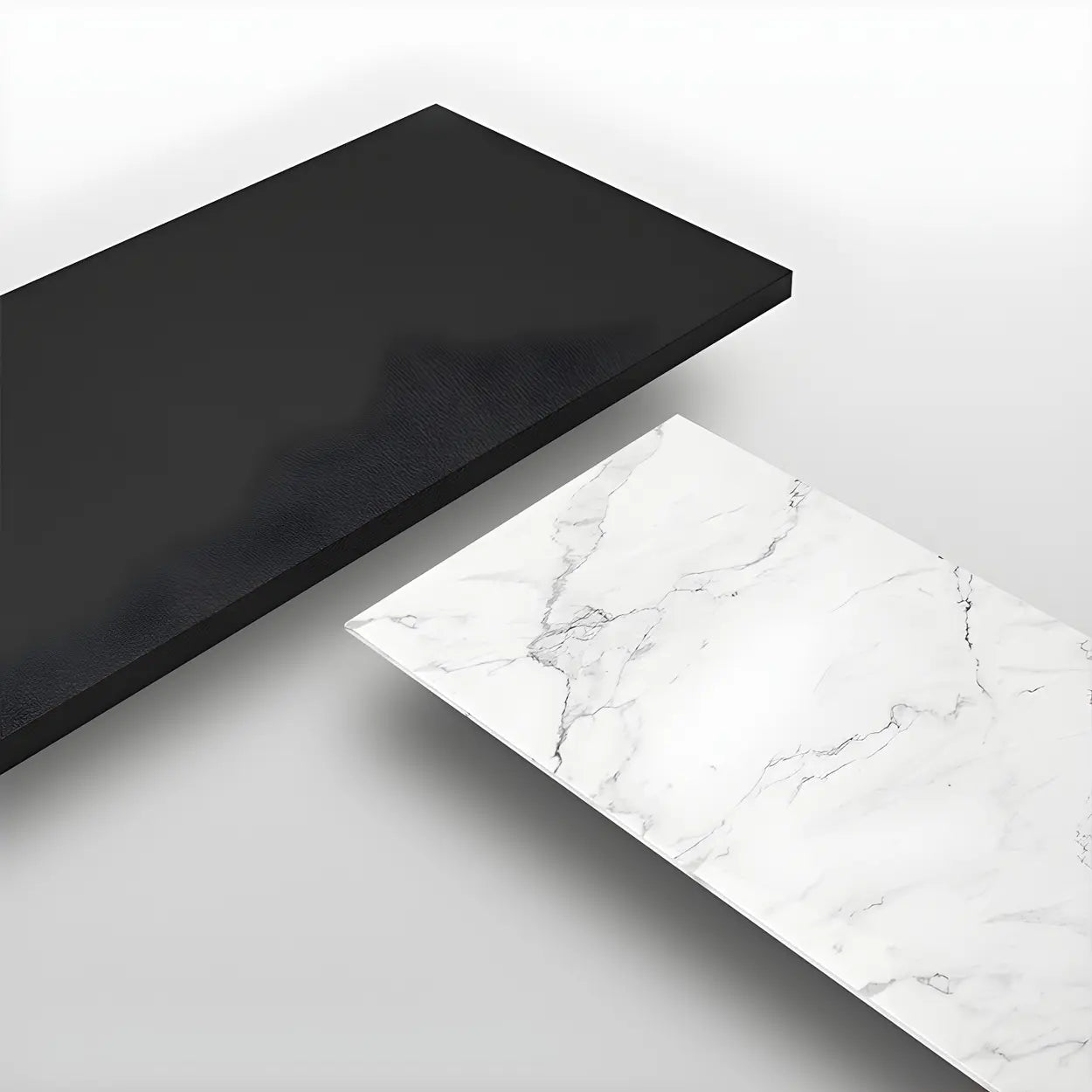 Modern Rectangular White Marble Dining Table — Black / Table Only