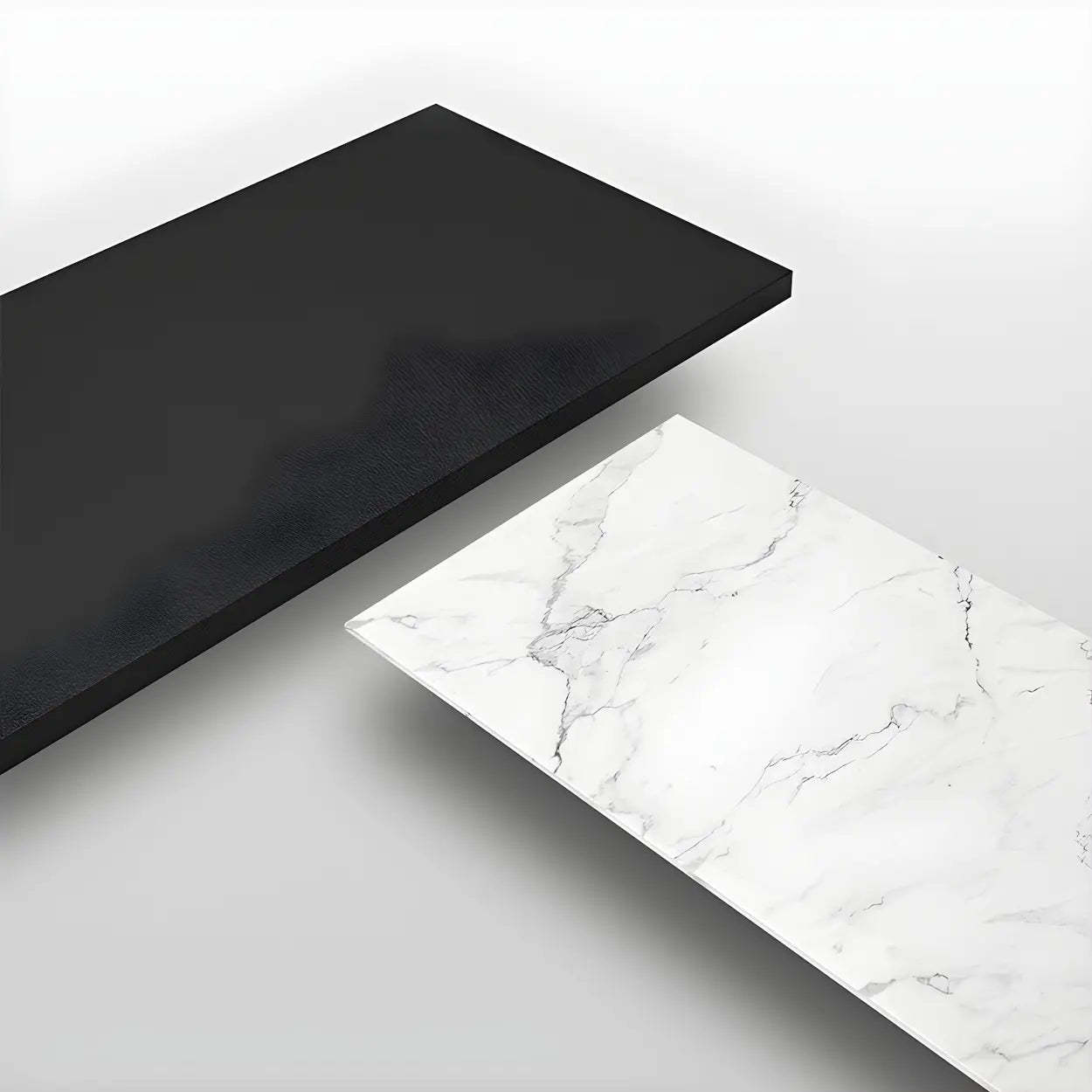 Modern Rectangular White Marble Dining Table — Black / Table Only