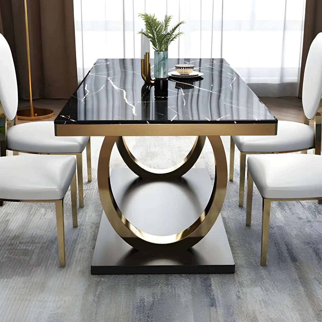 Modern Rectangular White Marble Dining Table — White / Table Only