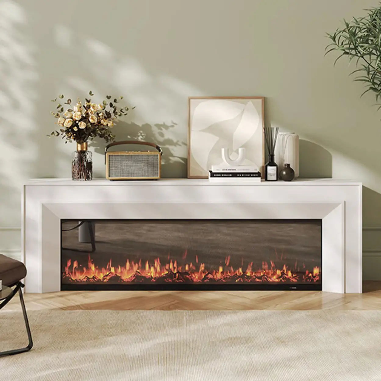 Modern White Matte Wood Fireplace TV Stand
