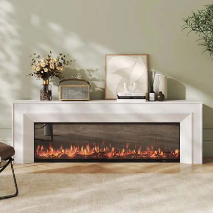 Modern White Matte Wood Fireplace TV Stand — Black