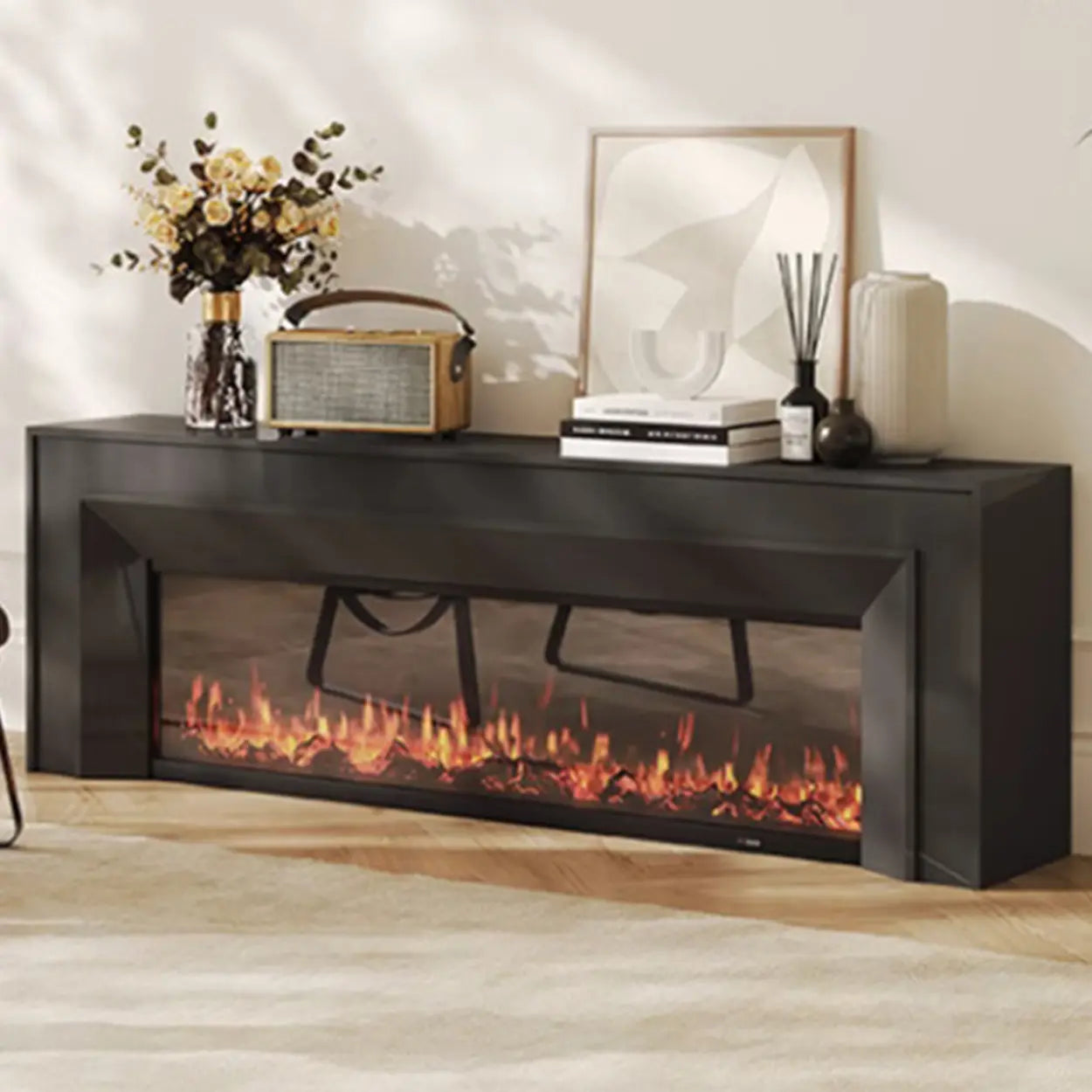 Modern White Matte Wood Fireplace TV Stand — White