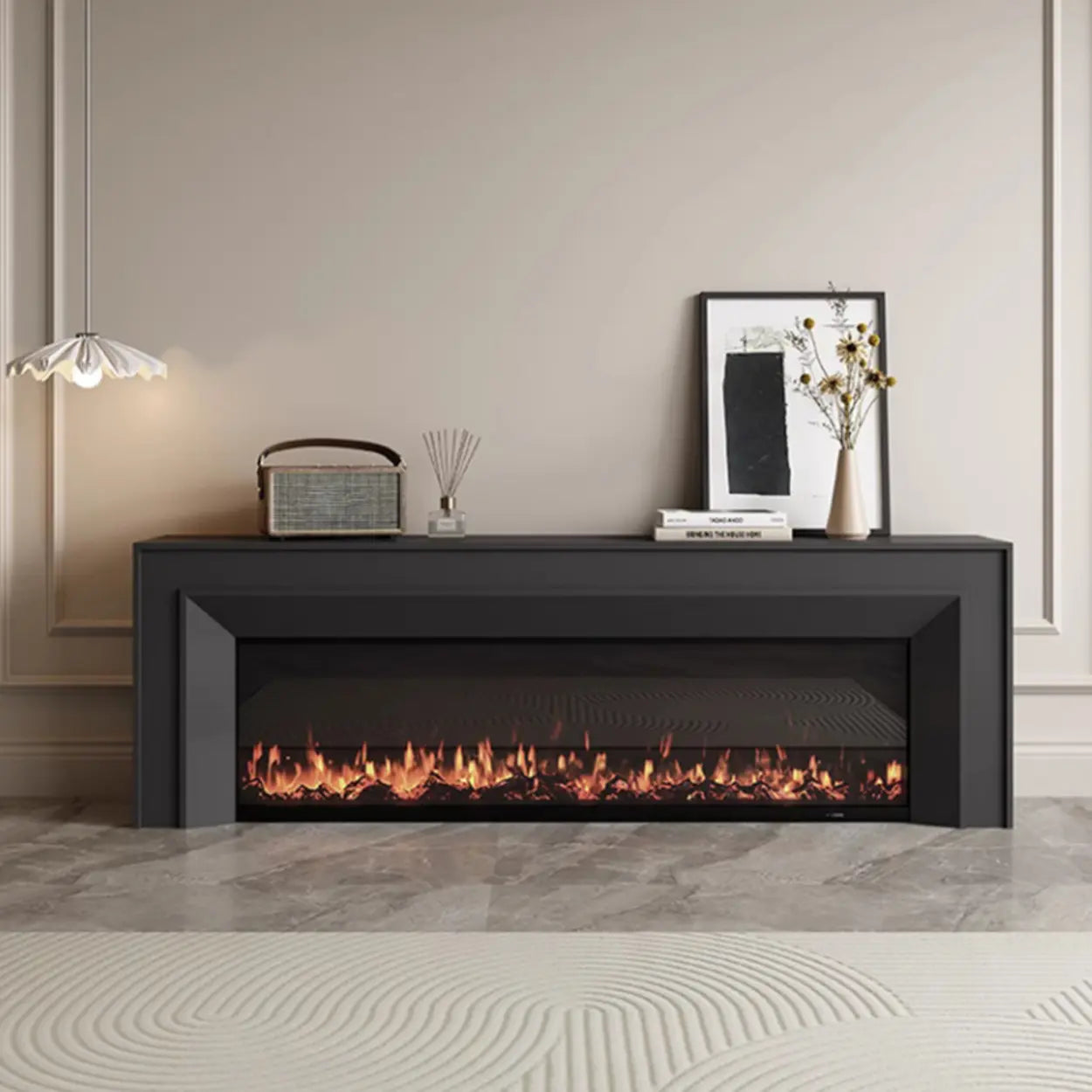 Modern White Matte Wood Fireplace TV Stand — White