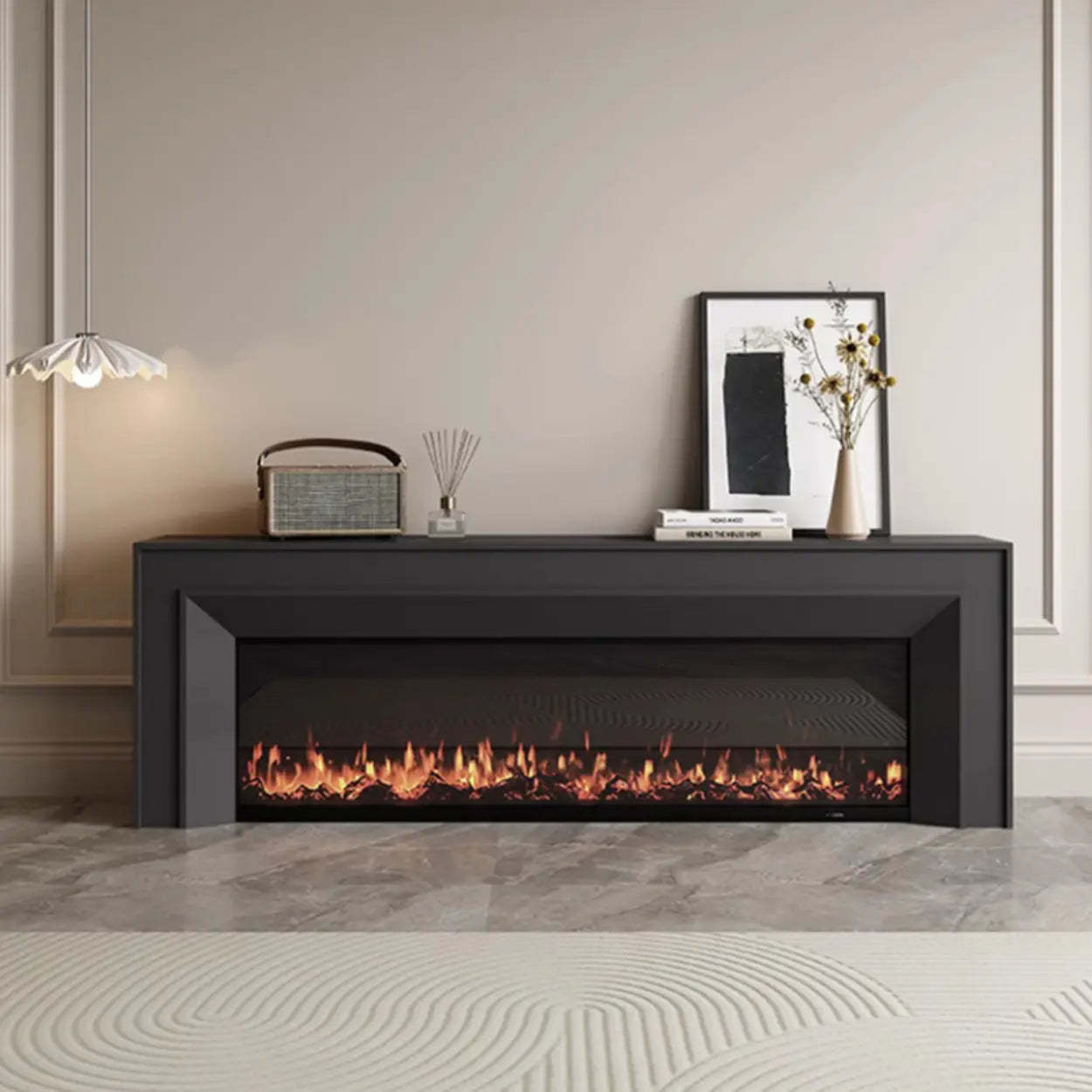 Modern White Matte Wood Fireplace TV Stand — White