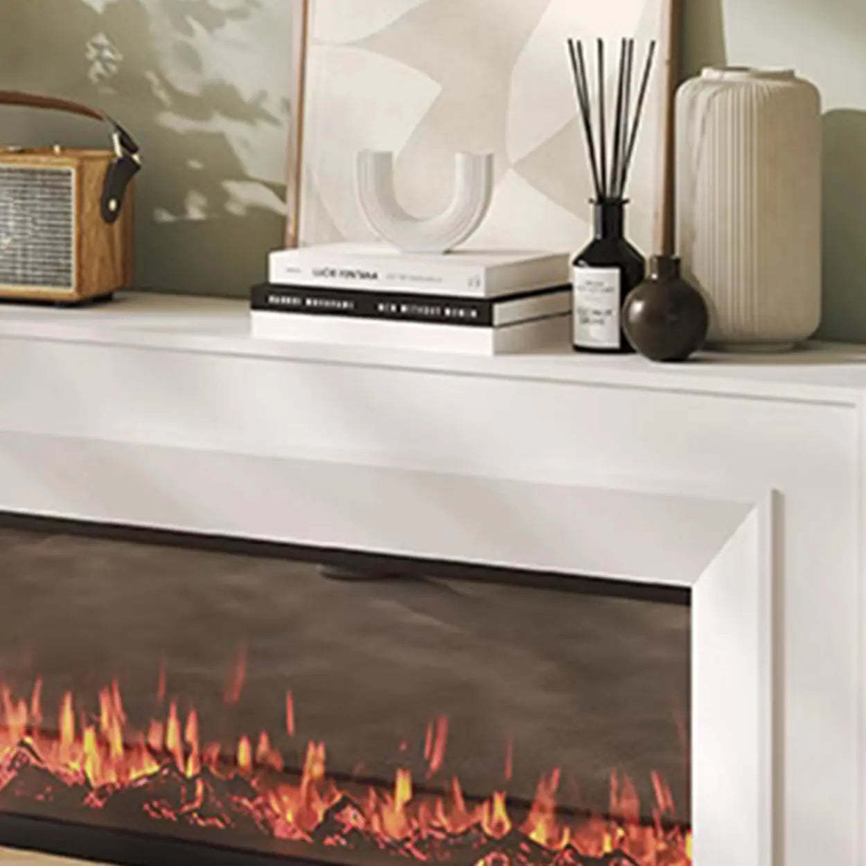 Modern White Matte Wood Fireplace TV Stand