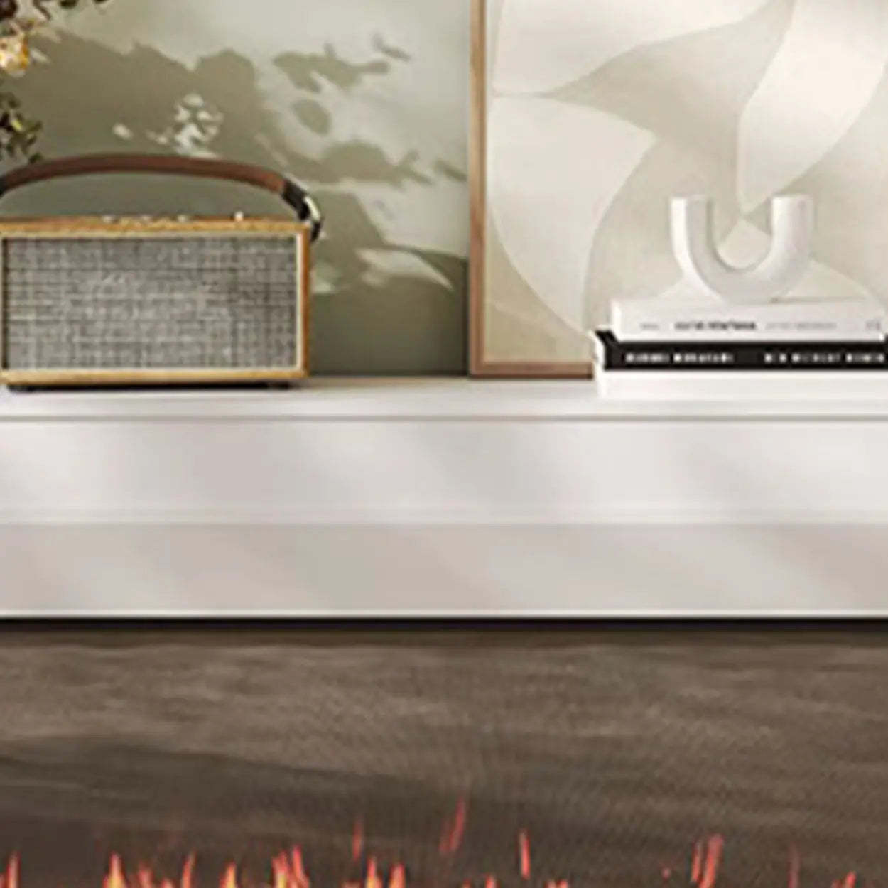 Modern White Matte Wood Fireplace TV Stand