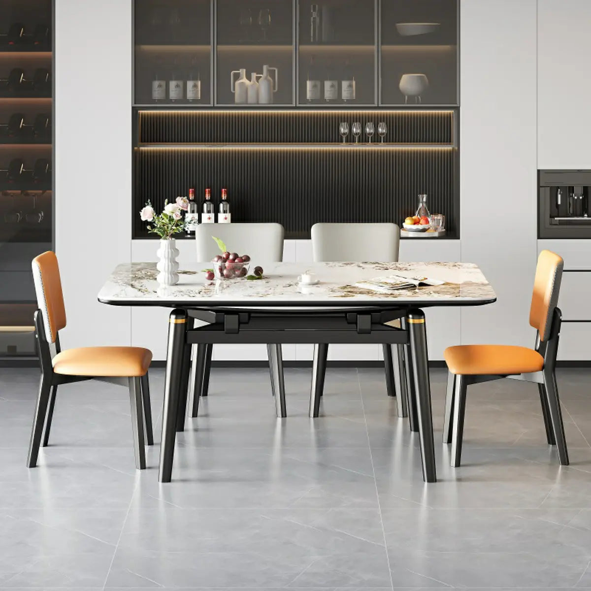Modern White Stone Rectangle Extendable Dining Table