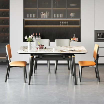 Modern White Stone Rectangle Extendable Dining Table — Table Only
