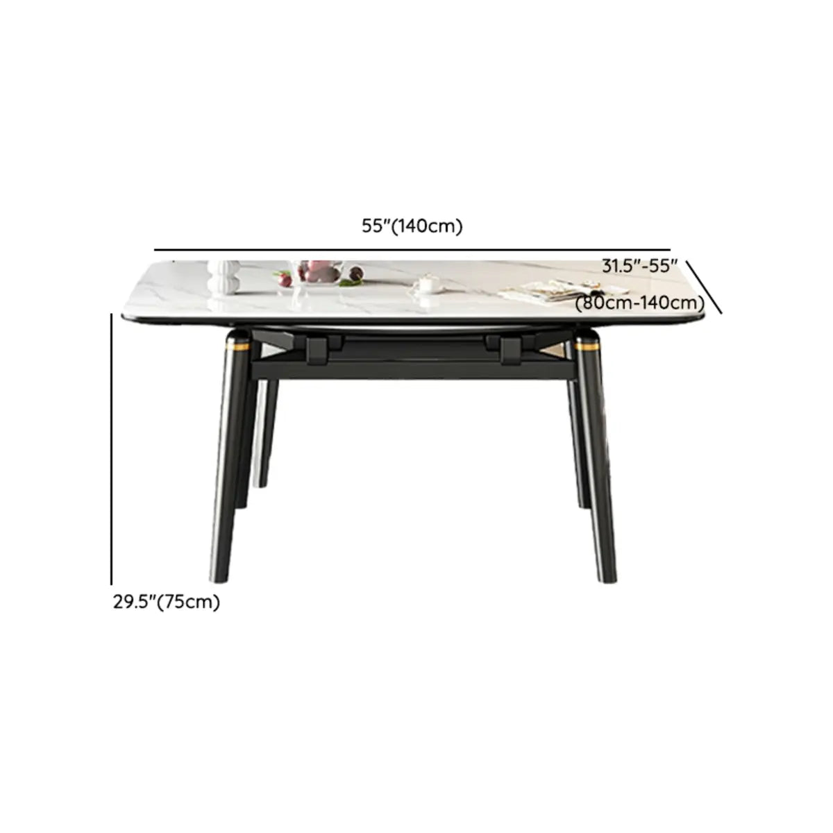 Modern White Stone Rectangle Extendable Dining Table