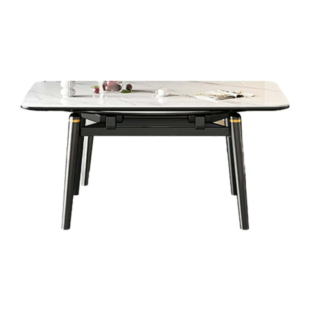 Modern White Stone Rectangle Extendable Dining Table — Table Only