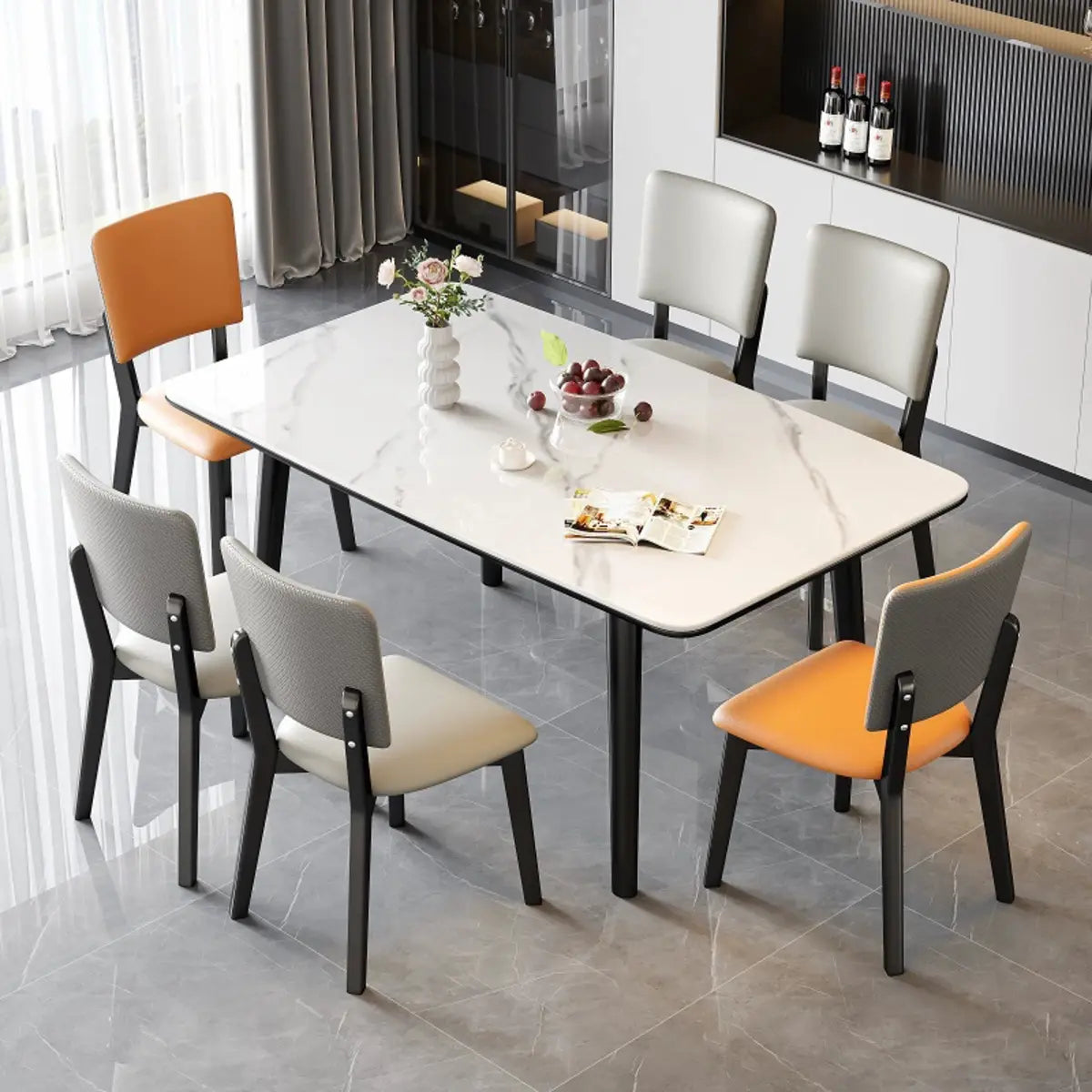 Modern White Stone Rectangle Extendable Dining Table