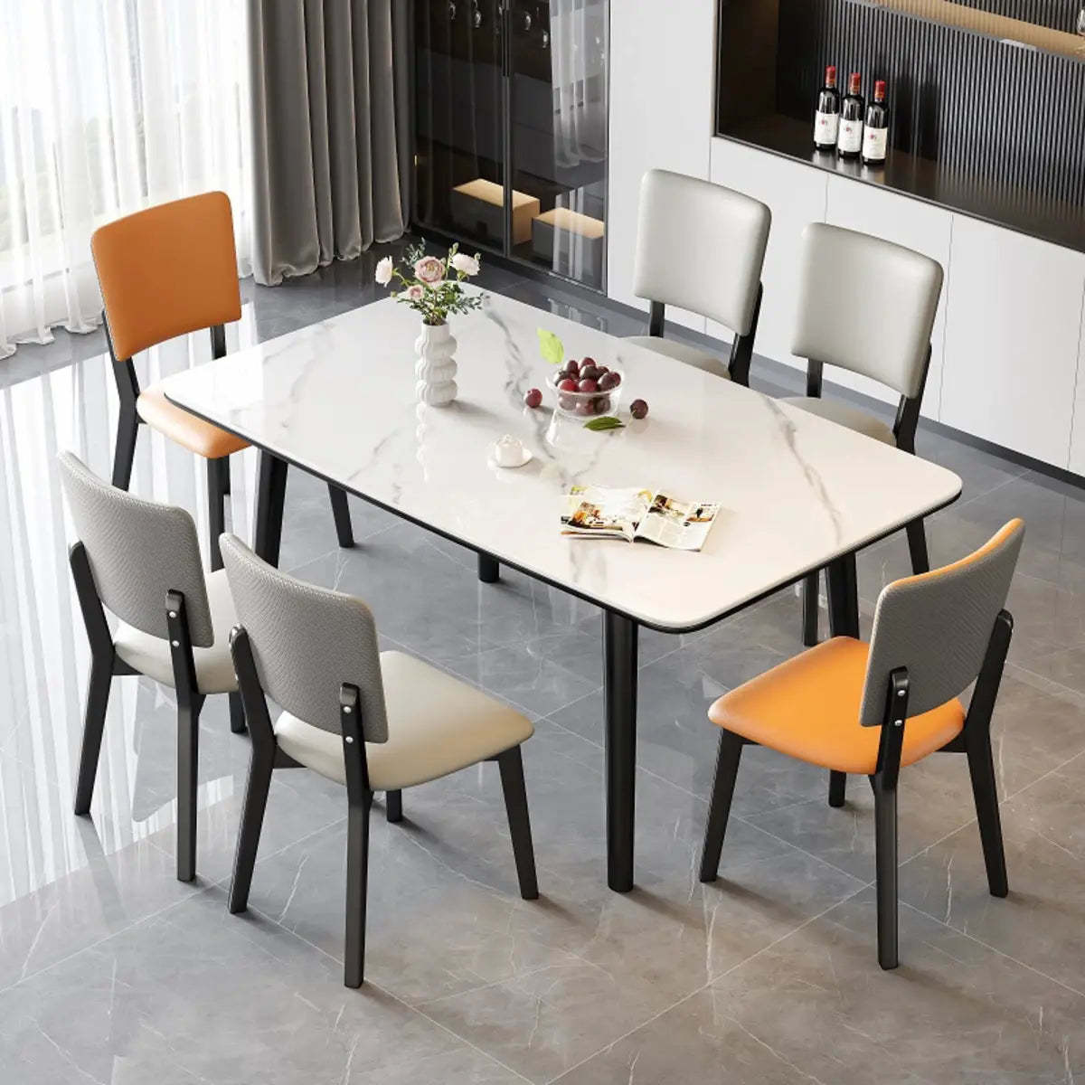Modern White Stone Rectangle Extendable Dining Table