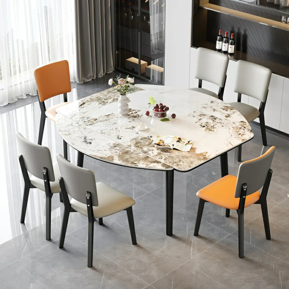 Modern White Stone Rectangle Extendable Dining Table