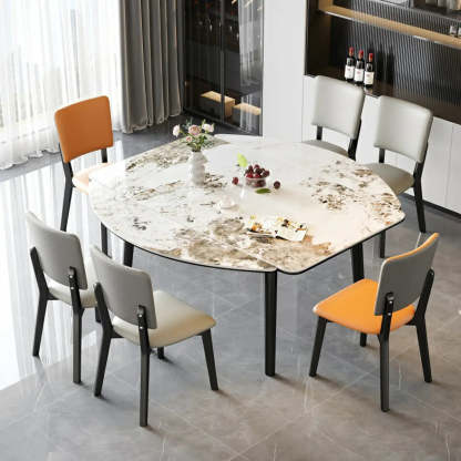 Modern White Stone Rectangle Extendable Dining Table