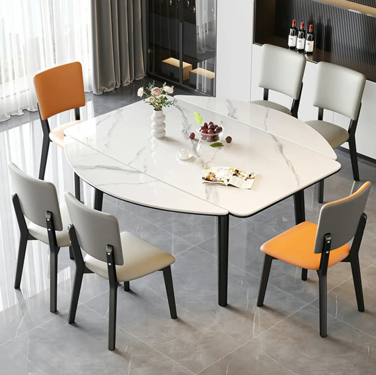 Modern White Stone Rectangle Extendable Dining Table