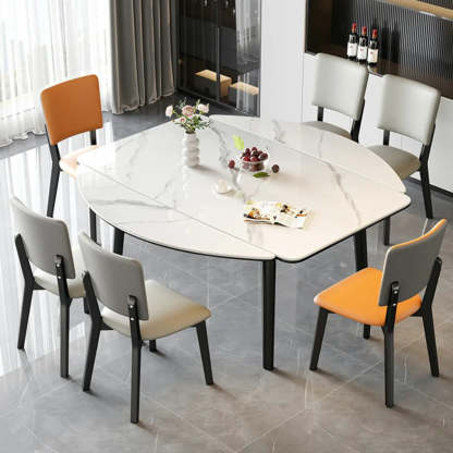Modern White Stone Rectangle Extendable Dining Table