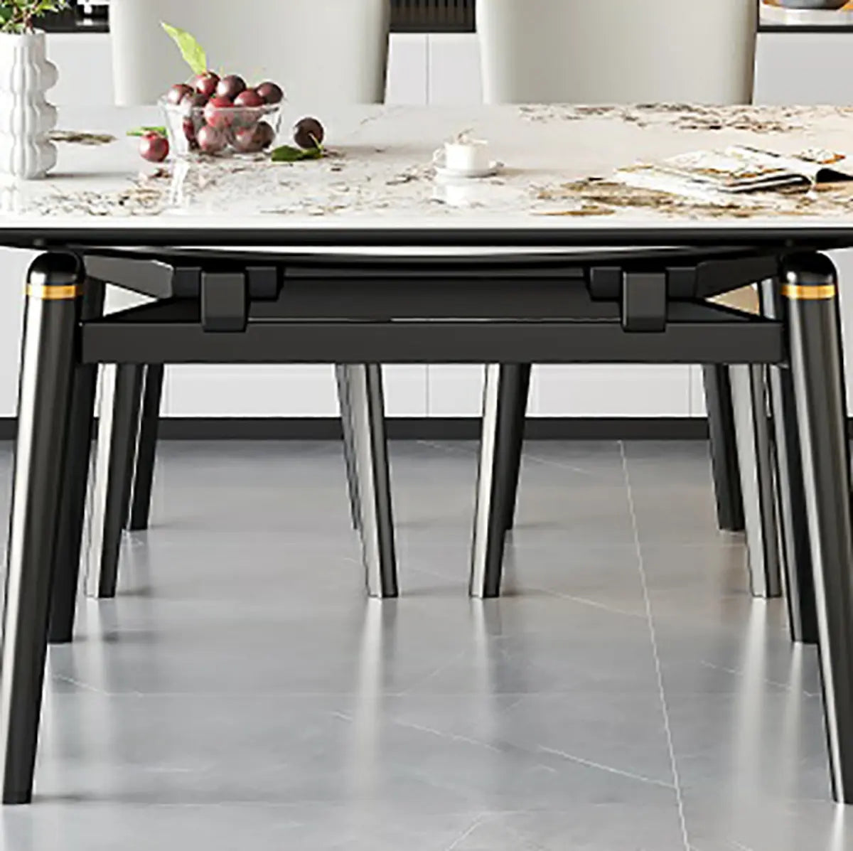 Modern White Stone Rectangle Extendable Dining Table