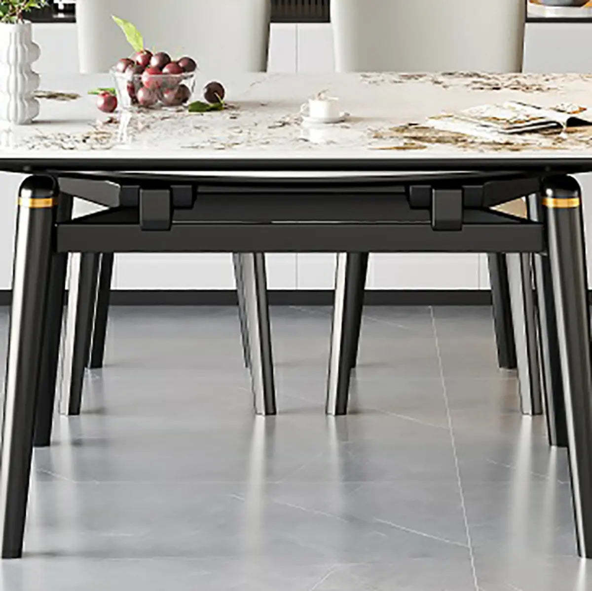 Modern White Stone Rectangle Extendable Dining Table