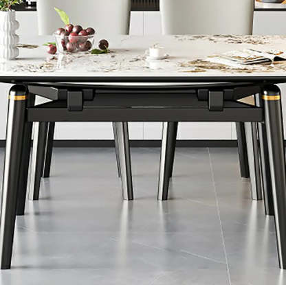 Modern White Stone Rectangle Extendable Dining Table