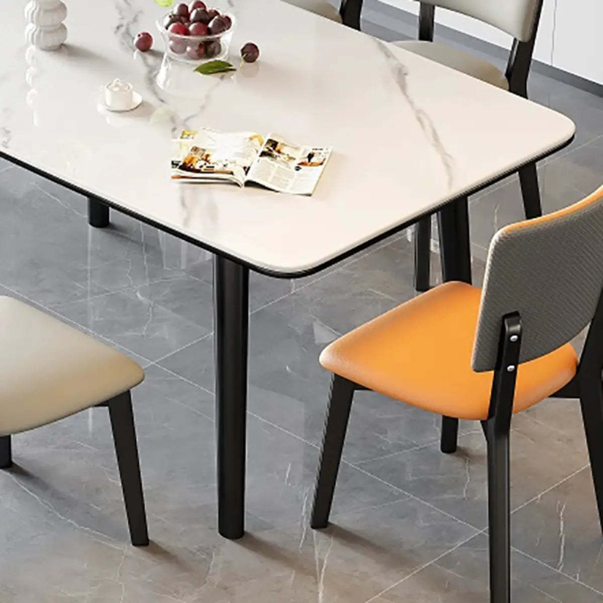 Modern White Stone Rectangle Extendable Dining Table
