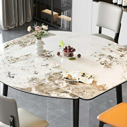 Modern White Stone Rectangle Extendable Dining Table