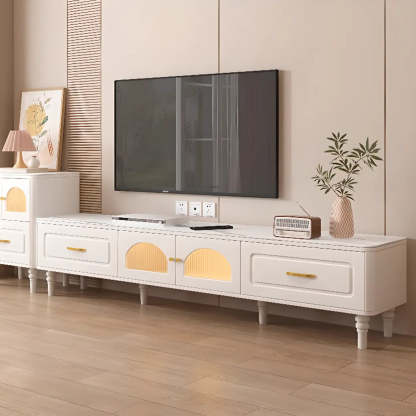 Modern Rectangular White TV Stand with Drawers