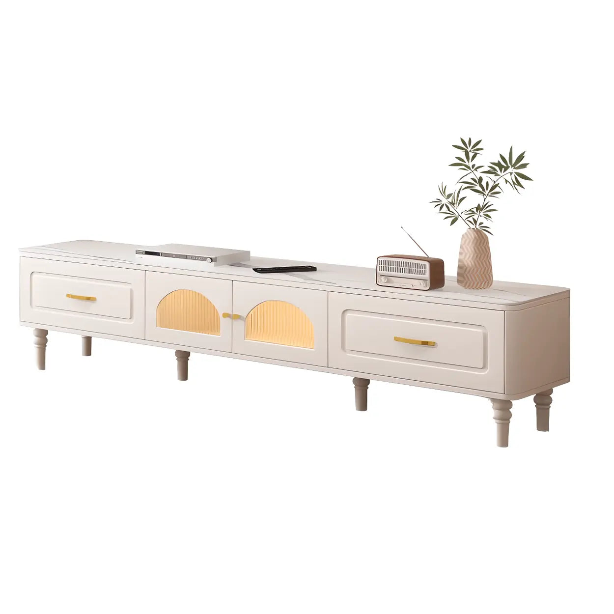 Modern Rectangular White TV Stand with Drawers