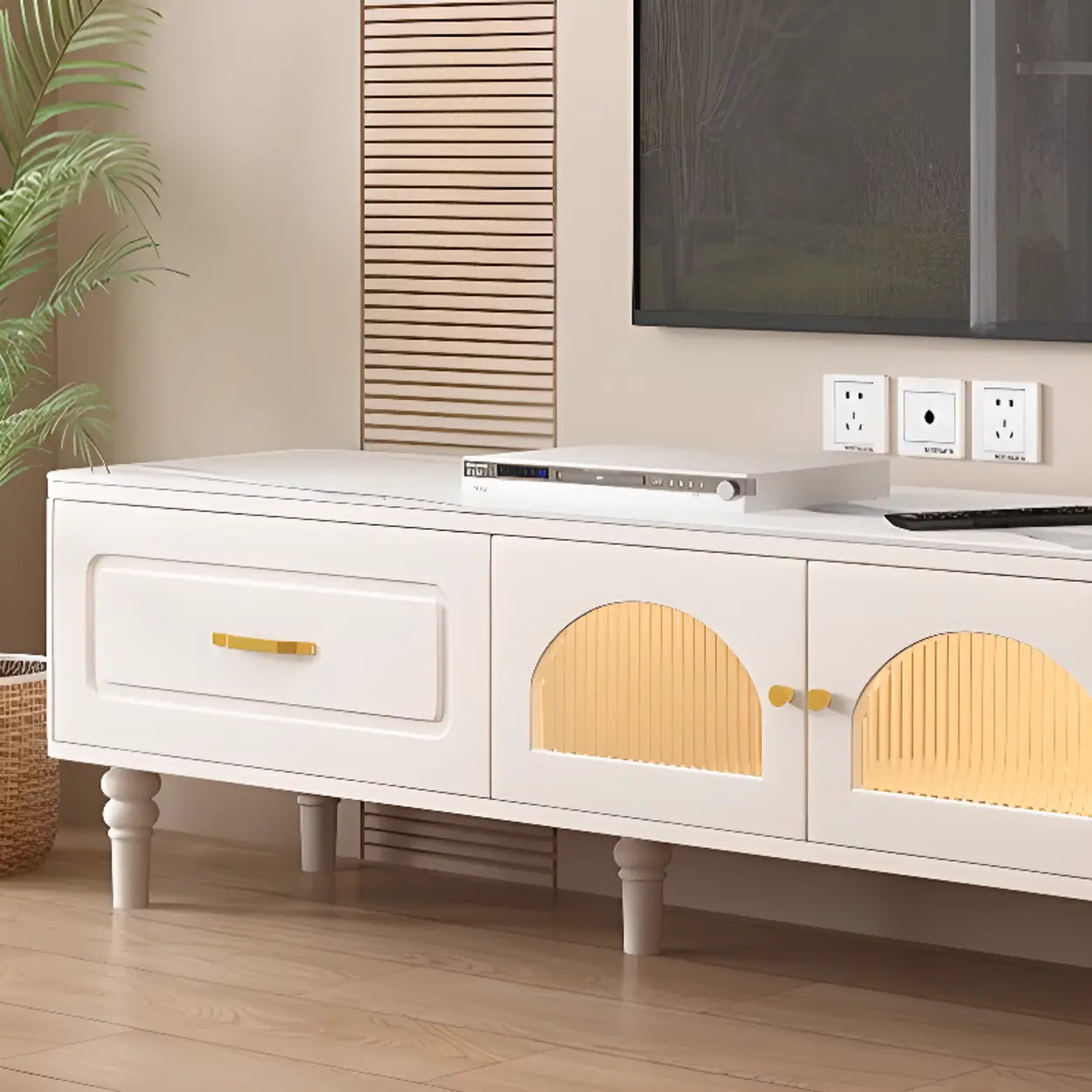 Modern Rectangular White TV Stand with Drawers