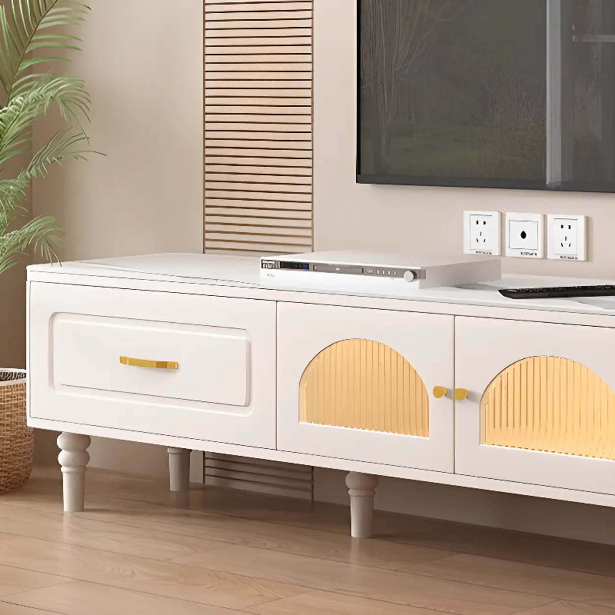 Modern Rectangular White TV Stand with Drawers
