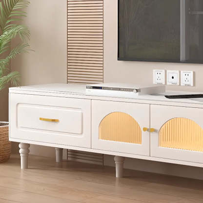 Modern Rectangular White TV Stand with Drawers